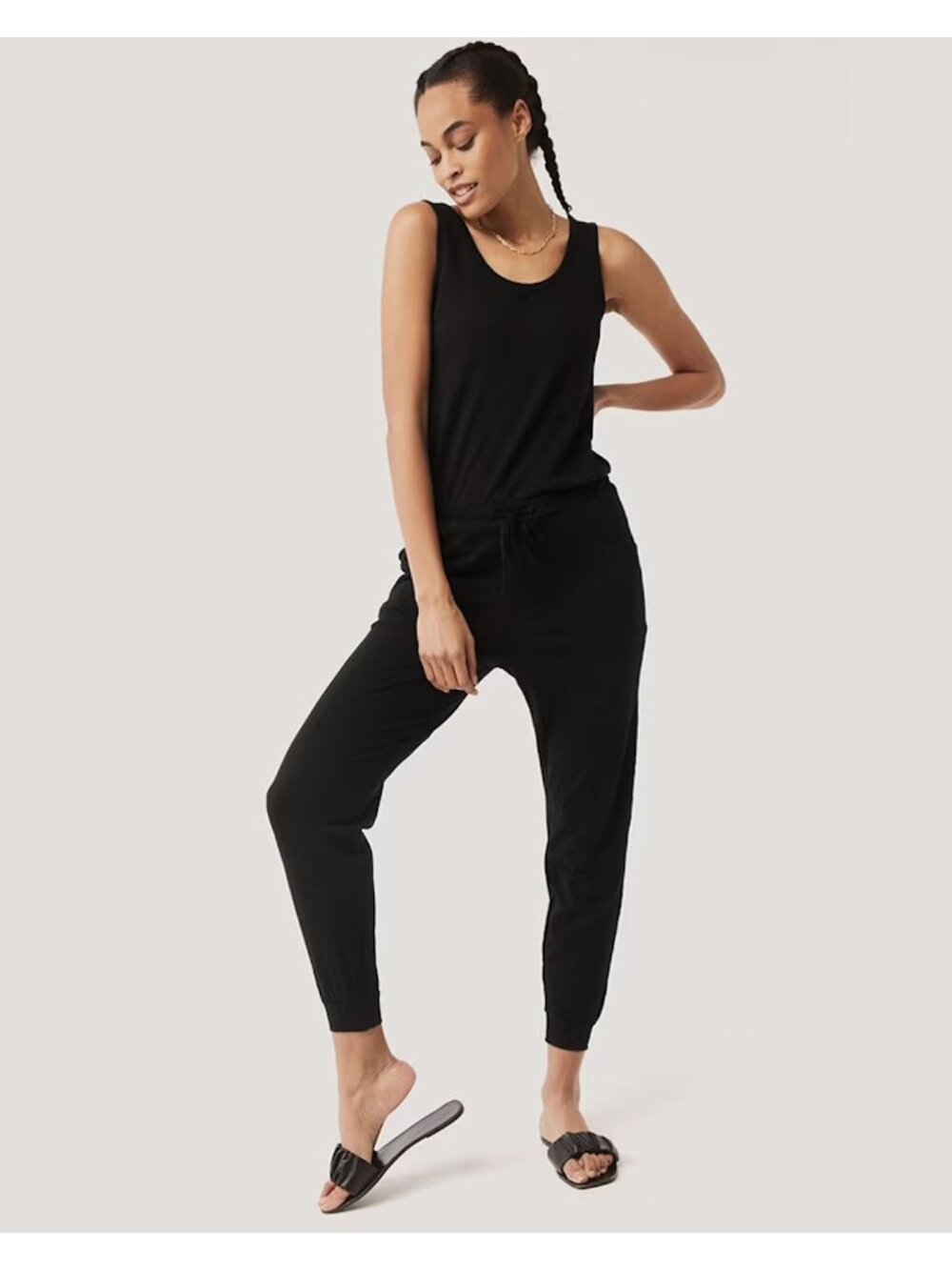 Pact Easy All-Day Jumpsuit 100% Organic Cotton Black Large Boho Loungewear